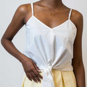 Knot So Basic Front Tie Top - Natural White