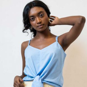 Knot So Basic Front Tie Top - Tranquility Blue