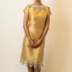 Icon Bateau Neck  Raw Silk Dress  - Glitzy Gold